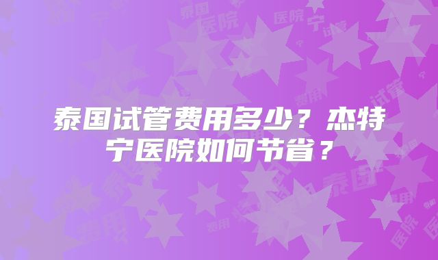 泰国试管费用多少？杰特宁医院如何节省？