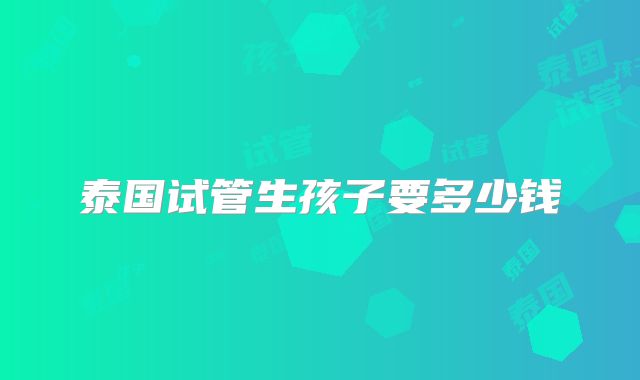 泰国试管生孩子要多少钱