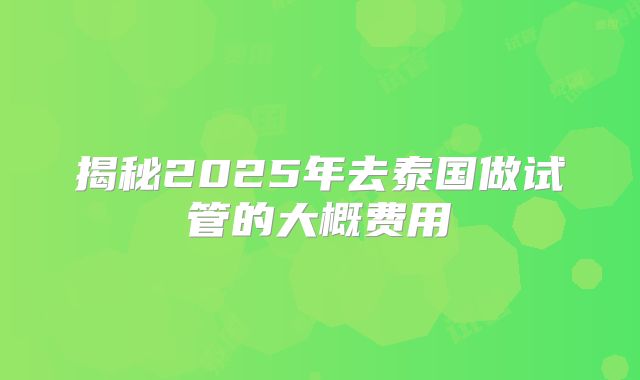 揭秘2025年去泰国做试管的大概费用