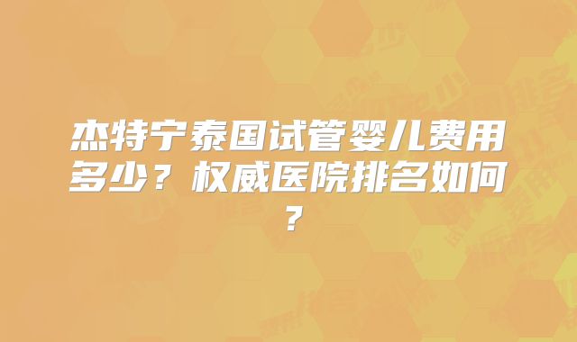 杰特宁泰国试管婴儿费用多少？权威医院排名如何？