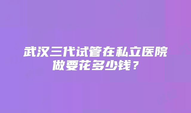 武汉三代试管在私立医院做要花多少钱?