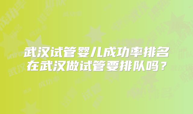 武汉试管婴儿成功率排名在武汉做试管要排队吗？