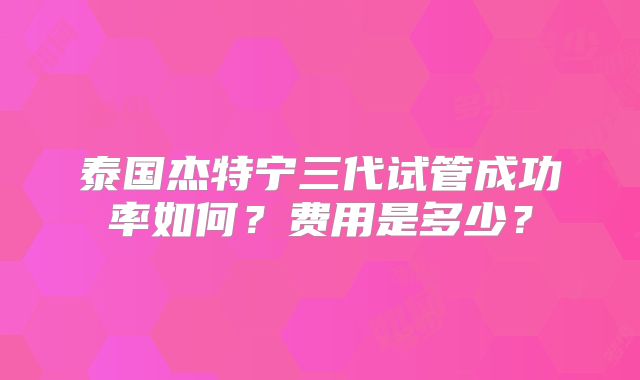 泰国杰特宁三代试管成功率如何？费用是多少？
