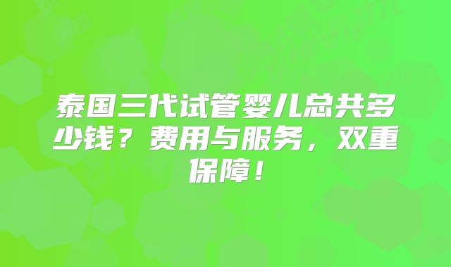 泰国三代试管婴儿总共多少钱?费用与服务,双重保障!