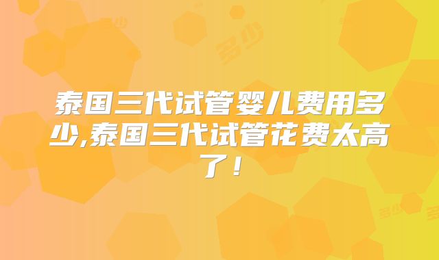 泰国三代试管婴儿费用多少,泰国三代试管花费太高了！