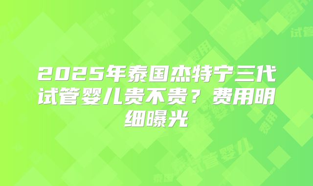 2025年泰国杰特宁三代试管婴儿贵不贵？费用明细曝光