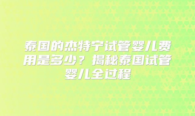 泰国的杰特宁试管婴儿费用是多少？揭秘泰国试管婴儿全过程