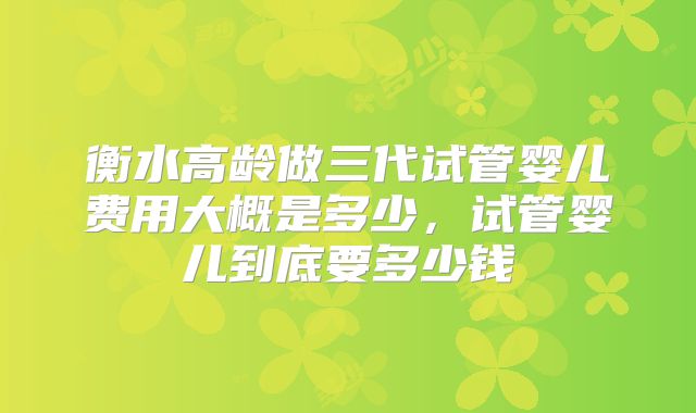 衡水高龄做三代试管婴儿费用大概是多少，试管婴儿到底要多少钱