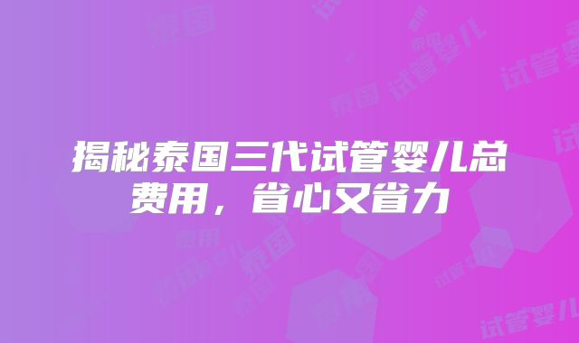 揭秘泰国三代试管婴儿总费用,省心又省力
