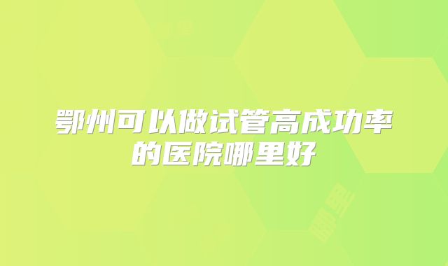鄂州可以做试管高成功率的医院哪里好