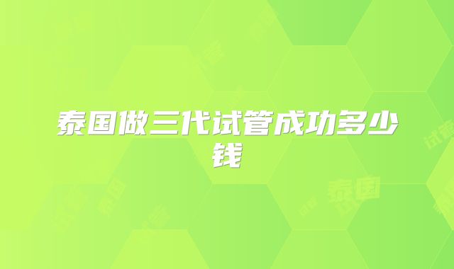 泰国做三代试管成功多少钱