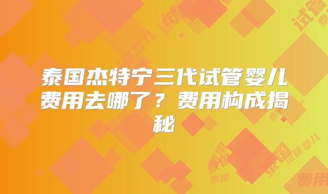 泰国杰特宁三代试管婴儿费用去哪了？费用构成揭秘
