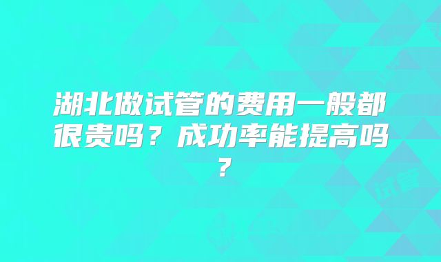 湖北做试管的费用一般都很贵吗？成功率能提高吗？
