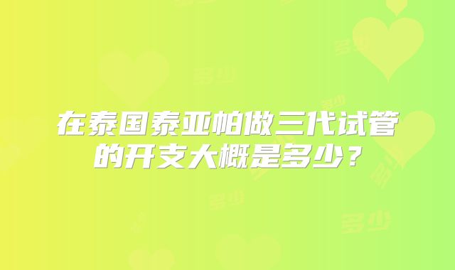 在泰国泰亚帕做三代试管的开支大概是多少？