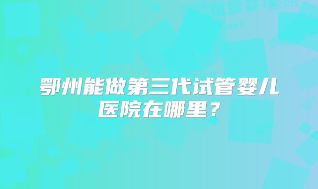 鄂州能做第三代试管婴儿医院在哪里?
