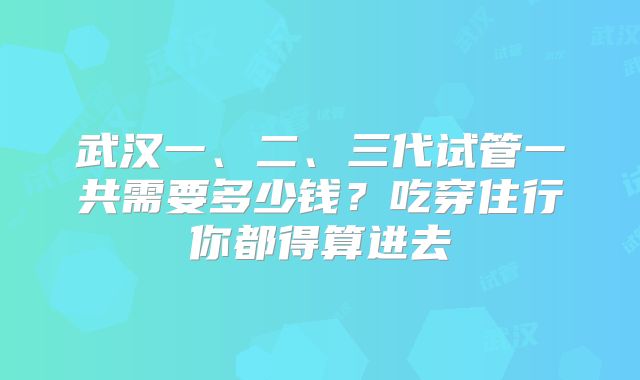 武汉一、二、三代试管一共需要多少钱？吃穿住行你都得算进去
