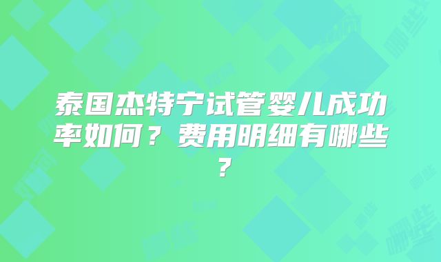 泰国杰特宁试管婴儿成功率如何？费用明细有哪些？