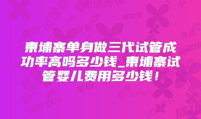 柬埔寨单身做三代试管成功率高吗多少钱_柬埔寨试管婴儿费用多少钱！