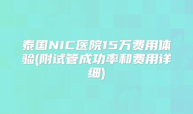 泰国NIC医院15万费用体验(附试管成功率和费用详细)