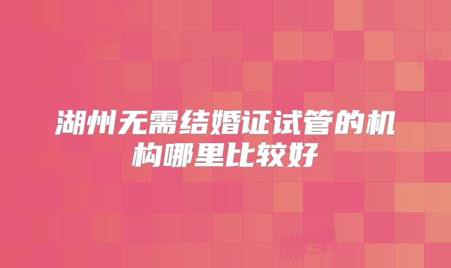 湖州无需结婚证试管的机构哪里比较好