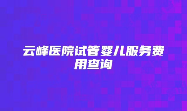 云峰医院试管婴儿服务费用查询
