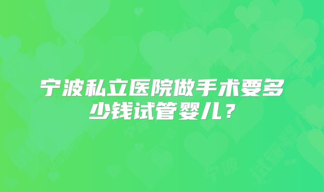 宁波私立医院做手术要多少钱试管婴儿？