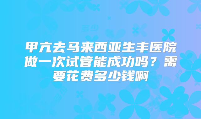 甲亢去马来西亚生丰医院做一次试管能成功吗?需要花费多少钱啊