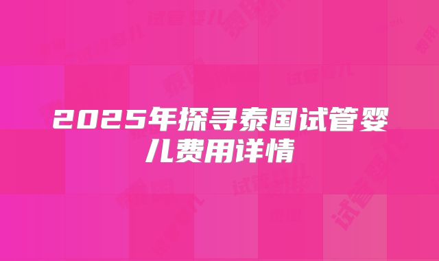 2025年探寻泰国试管婴儿费用详情