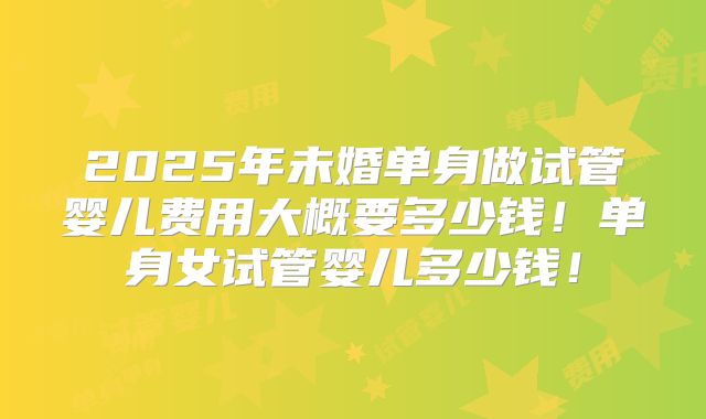 2025年未婚单身做试管婴儿费用大概要多少钱！单身女试管婴儿多少钱！