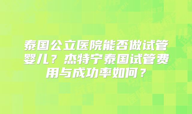 泰国公立医院能否做试管婴儿?杰特宁泰国试管费用与成功率如何?