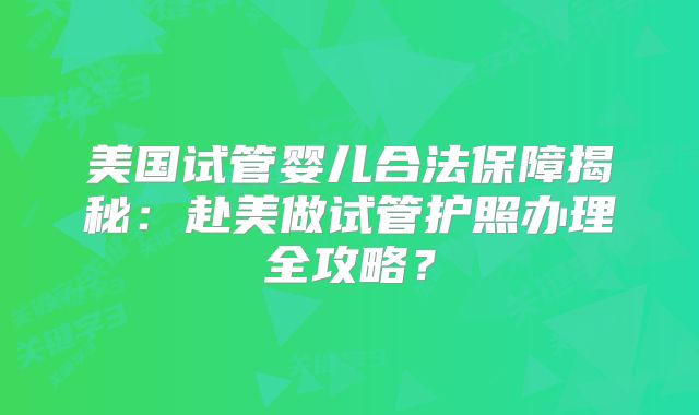 美国试管婴儿合法保障揭秘:赴美做试管护照办理全攻略?