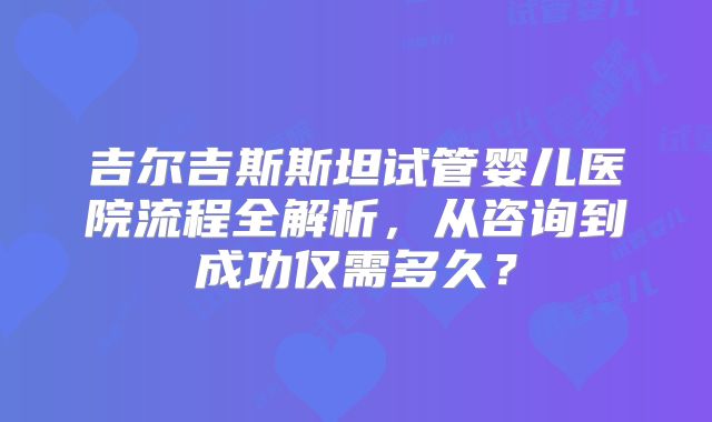 吉尔吉斯斯坦试管婴儿医院流程全解析，从咨询到成功仅需多久？