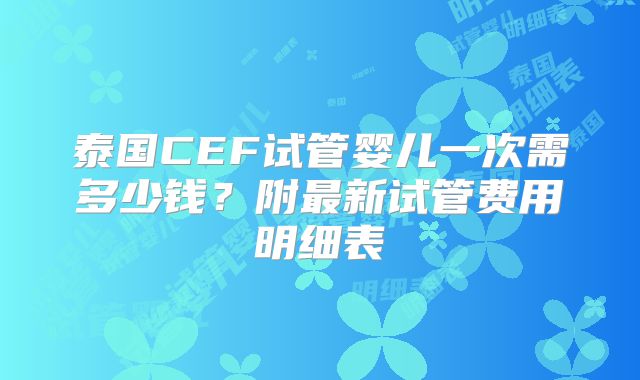 泰国CEF试管婴儿一次需多少钱？附最新试管费用明细表
