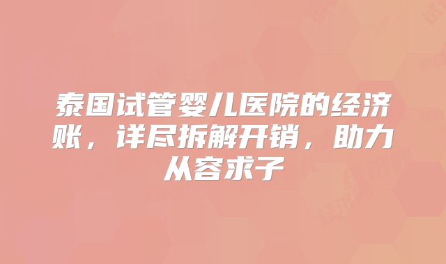 泰国试管婴儿医院的经济账,详尽拆解开销,助力从容求子