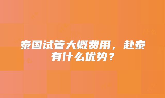 泰国试管大概费用，赴泰有什么优势？