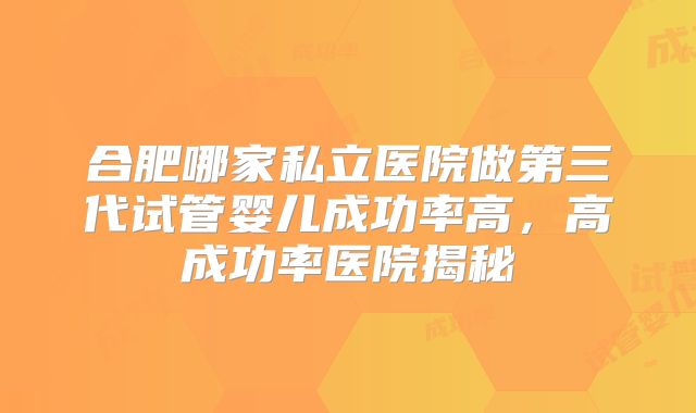 合肥哪家私立医院做第三代试管婴儿成功率高，高成功率医院揭秘