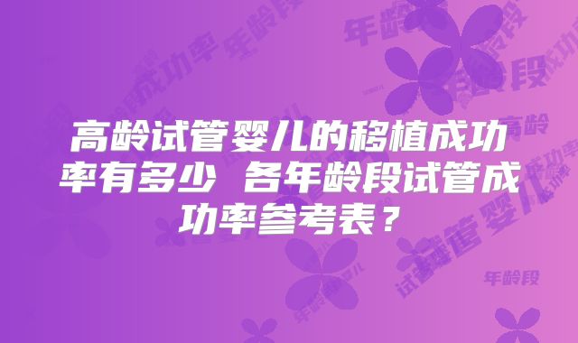高龄试管婴儿的移植成功率有多少 各年龄段试管成功率参考表？