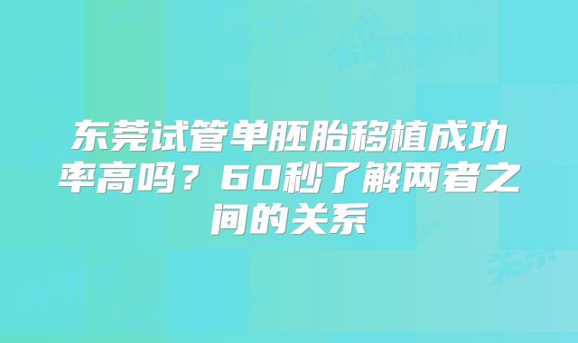 东莞试管单胚胎移植成功率高吗?60秒了解两者之间的关系