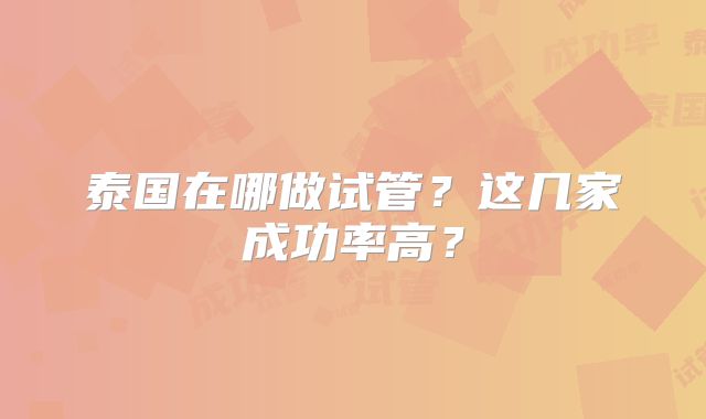 泰国在哪做试管？这几家成功率高？