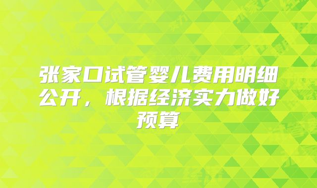 张家口试管婴儿费用明细公开，根据经济实力做好预算