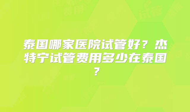 泰国哪家医院试管好？杰特宁试管费用多少在泰国？