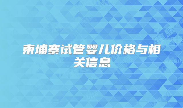 柬埔寨试管婴儿价格与相关信息