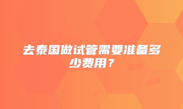 去泰国做试管需要准备多少费用？