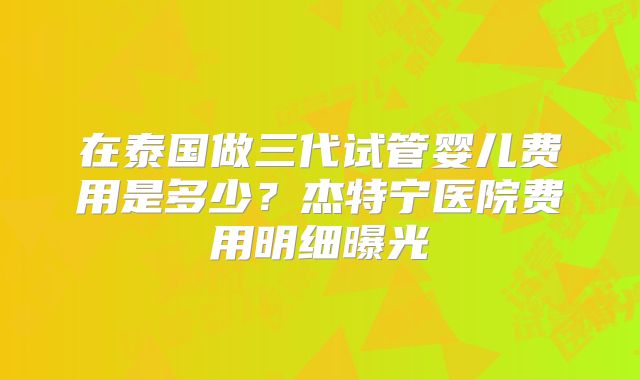 在泰国做三代试管婴儿费用是多少？杰特宁医院费用明细曝光