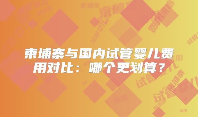 柬埔寨与国内试管婴儿费用对比:哪个更划算?