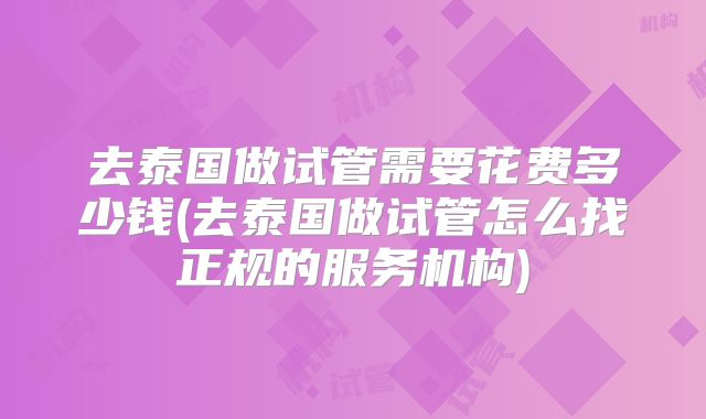 去泰国做试管需要花费多少钱(去泰国做试管怎么找正规的服务机构)