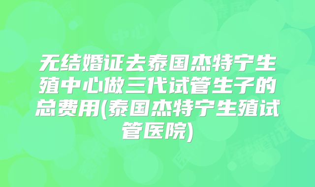 无结婚证去泰国杰特宁生殖中心做三代试管生子的总费用(泰国杰特宁生殖试管医院)