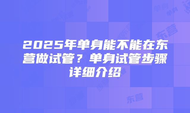2025年单身能不能在东营做试管?单身试管步骤详细介绍