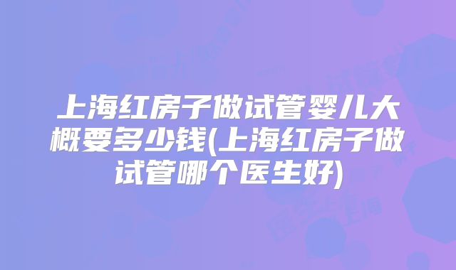 上海红房子做试管婴儿大概要多少钱(上海红房子做试管哪个医生好)