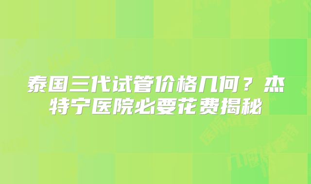 泰国三代试管价格几何？杰特宁医院必要花费揭秘